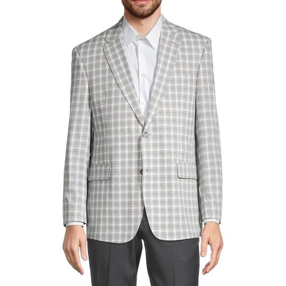 Tommy Hilfiger Mens Modern-Fit Plaid Sport Coat 40 Regular Grey/Brown - NWT $295
